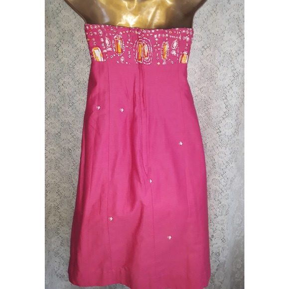 Lilly Pulitzer Sz 4 FOOLS JEWELS Strapless Hot Daiquiri Pink Dress - Picture 3 of 7
